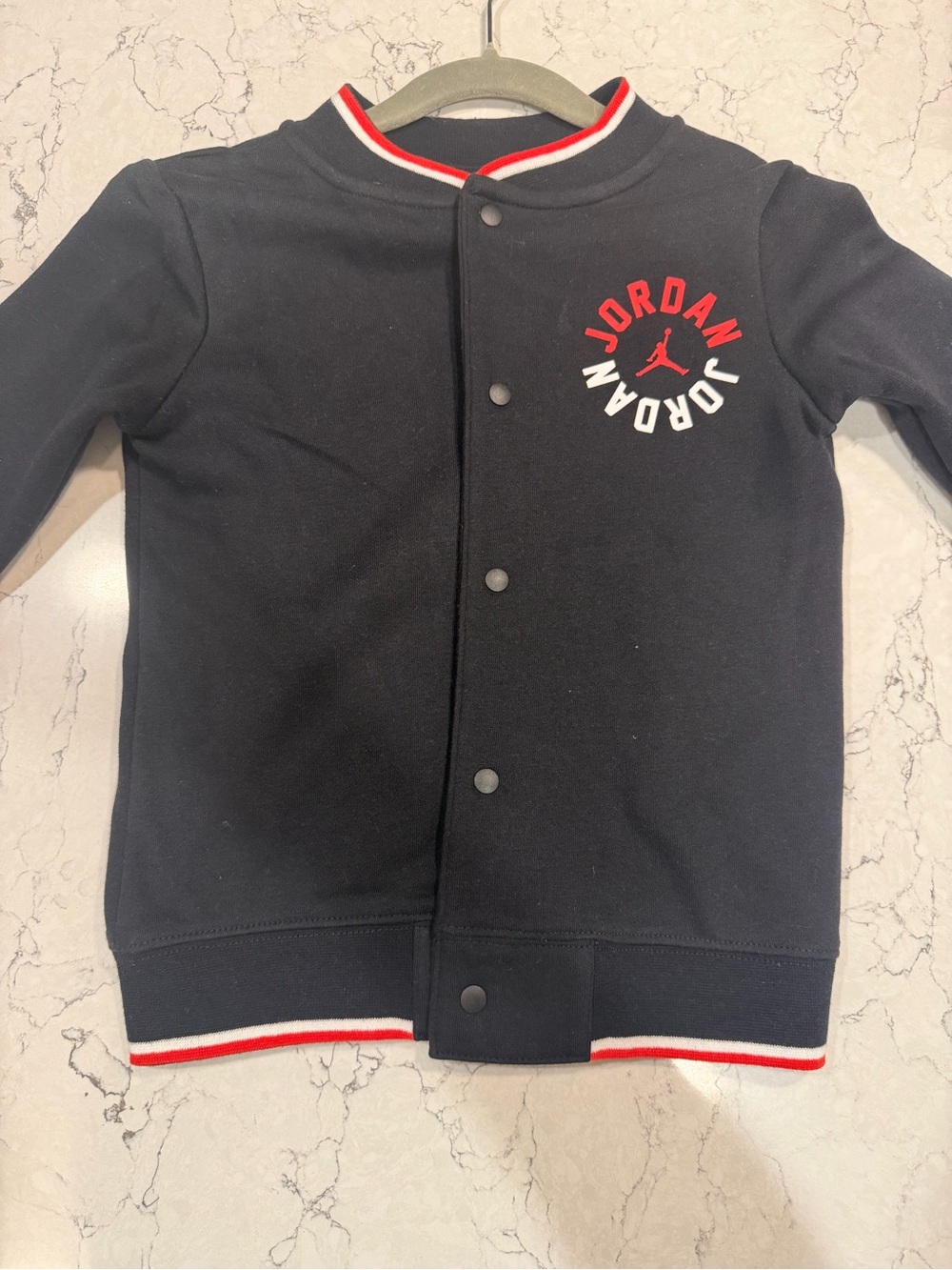 Jordan Kids Black Snap-Front Sweatshirt with Red & White Trim